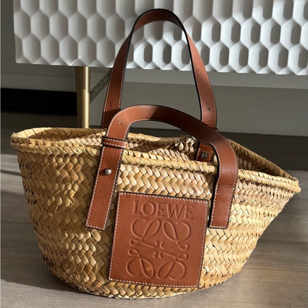 Loewe Tan and Brown Woven Tote Bag